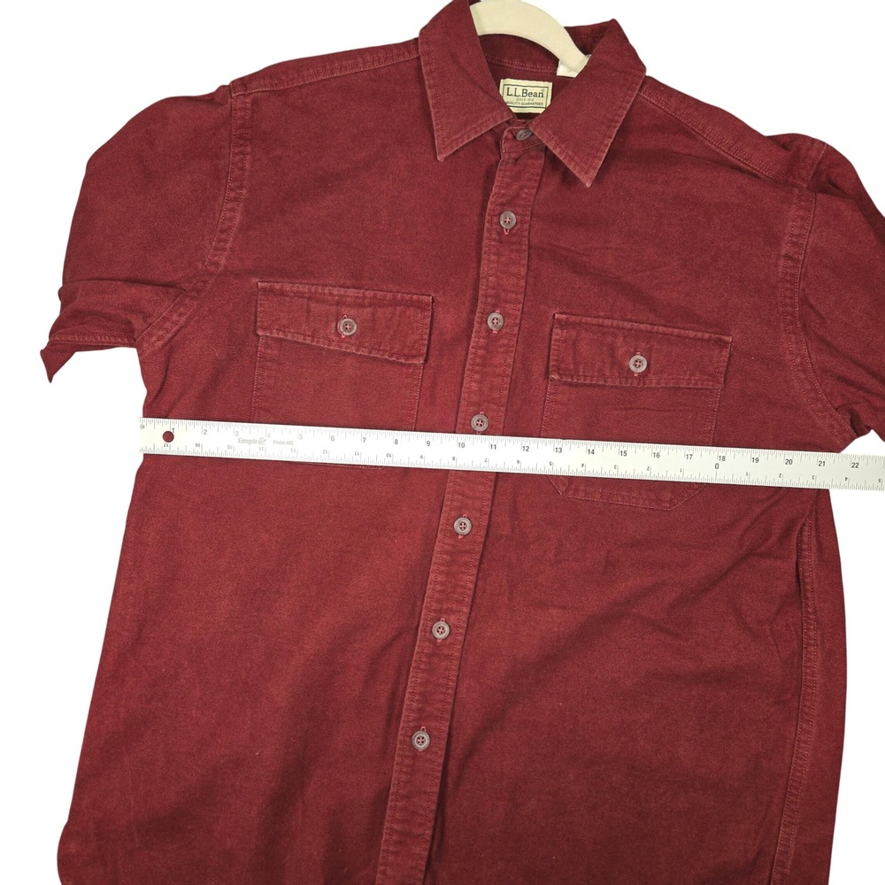 LL Bean Mens Medium Regular Burgundy Cotton Chamois Flannel Shirt Maroon MT03 - Picture 4 of 4